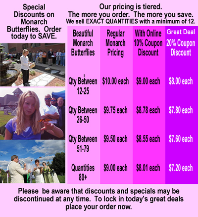 Pricing table for monarch butterflies